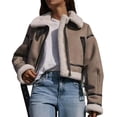 thumbnail image 2 of Sakmal Womens Barn Jacket with Collar Fleece Suede Brown Jacket Fashion Winter Clothing for Women XS, 2 of 7