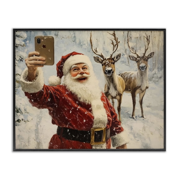 Stupell Industries Eclectic Santa Selfie with Reindeer Black Framed Giclee Art, 14 x 11, by Arlington Prints