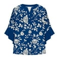 thumbnail image 3 of Summer Tops for Women Cute V Neck 3/4 Sleeve Dressy Blouses Floral Print Top Dressy Casual Pleated Sleeves Shirts, 3 of 4