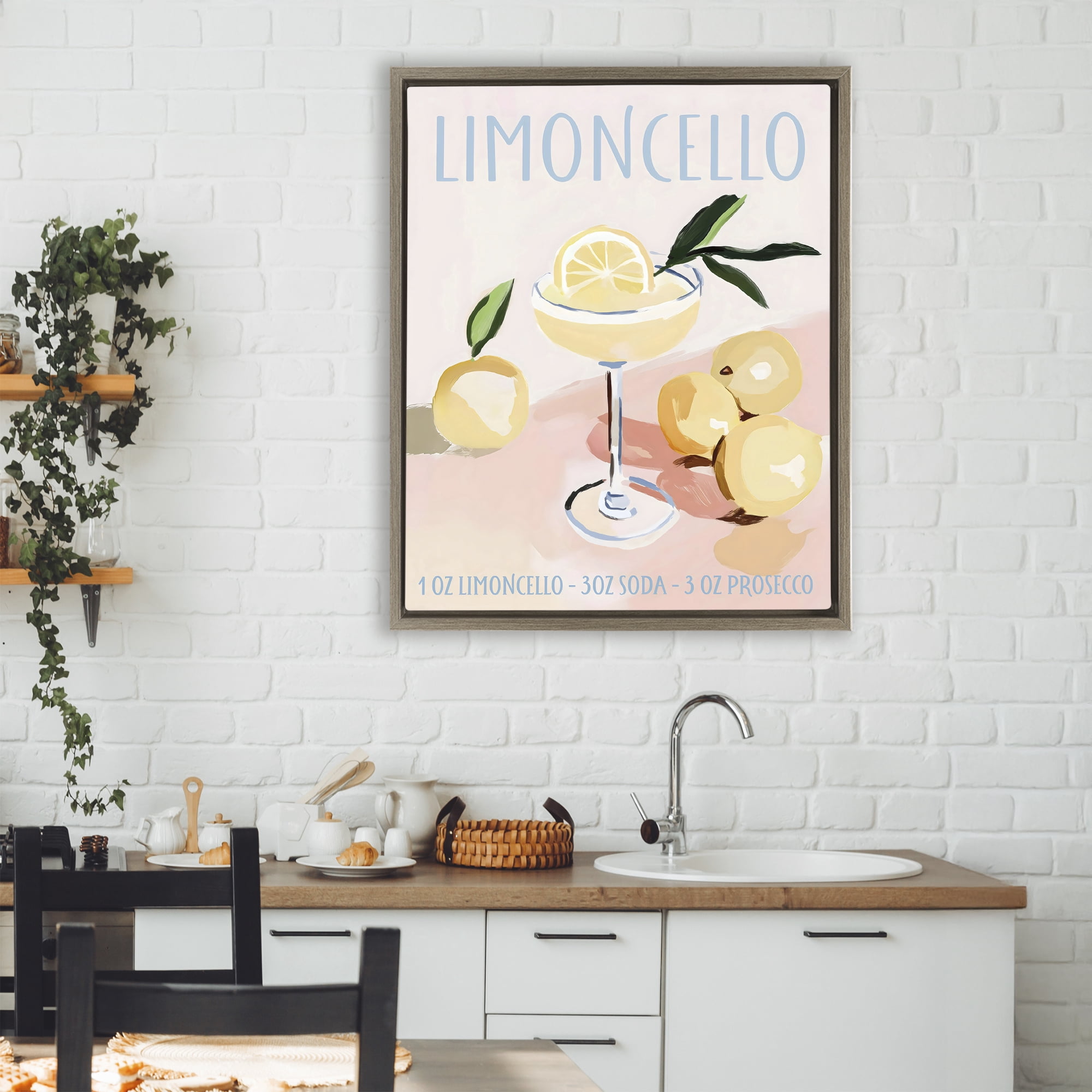 Stupell Industries Limoncello Summer Cocktail Brown Framed Floater Canvas Wall Art, design by Sisi and Seb