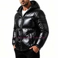 thumbnail image 3 of Men's Hooded Puffer Jacket Full Zip Quilted Puffer Winter Coat Warm Outerwear with Multi Pocket,Windproof Comfy Daily Wear,Black,L, 3 of 6