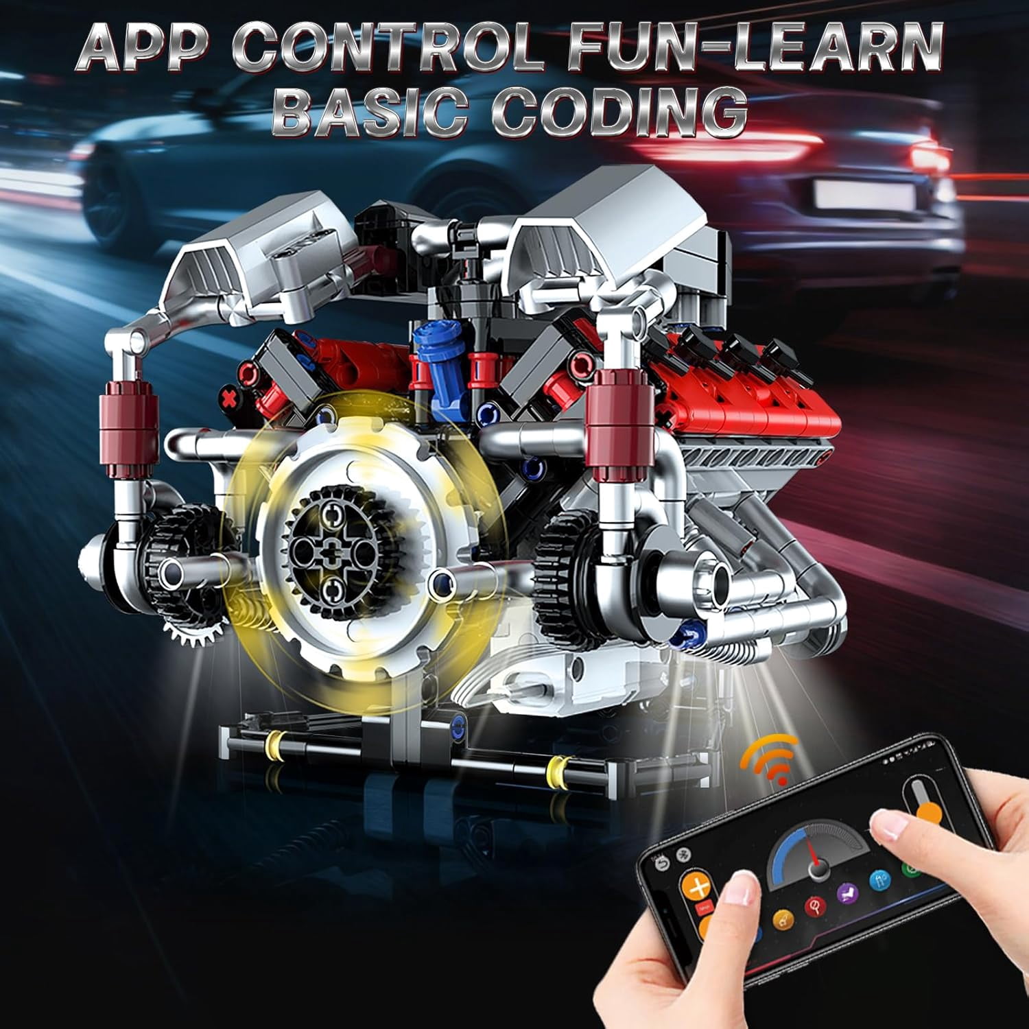 700PCS V8 Engine Kits that Works Building Sets,Car Engine Model Kit with Motor and Lights,Visible Piston Movement Mechanical STEM Toy for Car Enthusiasts Adults,Kids