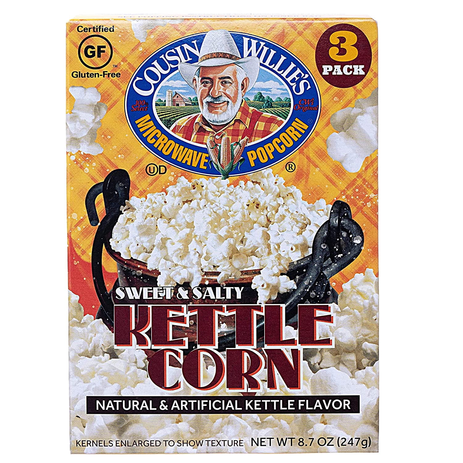 Cousin Willie's Microwave Popcorn Bags, Kettle Corn (4 Boxes, 12 Bags