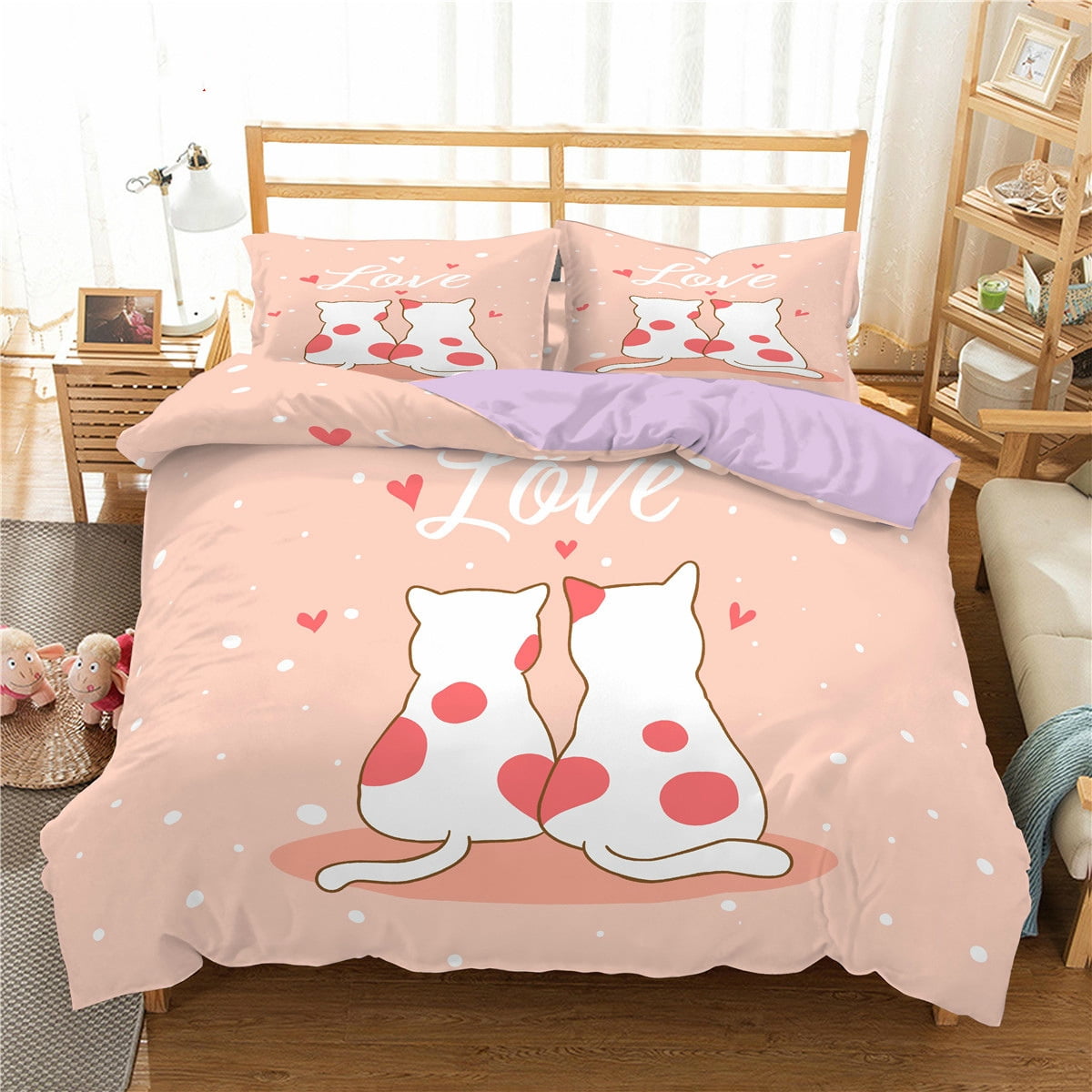 Ultra Soft Microfiber Animal Cute Cat Print Pattern Bedding Bed Set