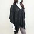 thumbnail image 1 of V-Neck Knitted Short Poncho Black, 1 of 4