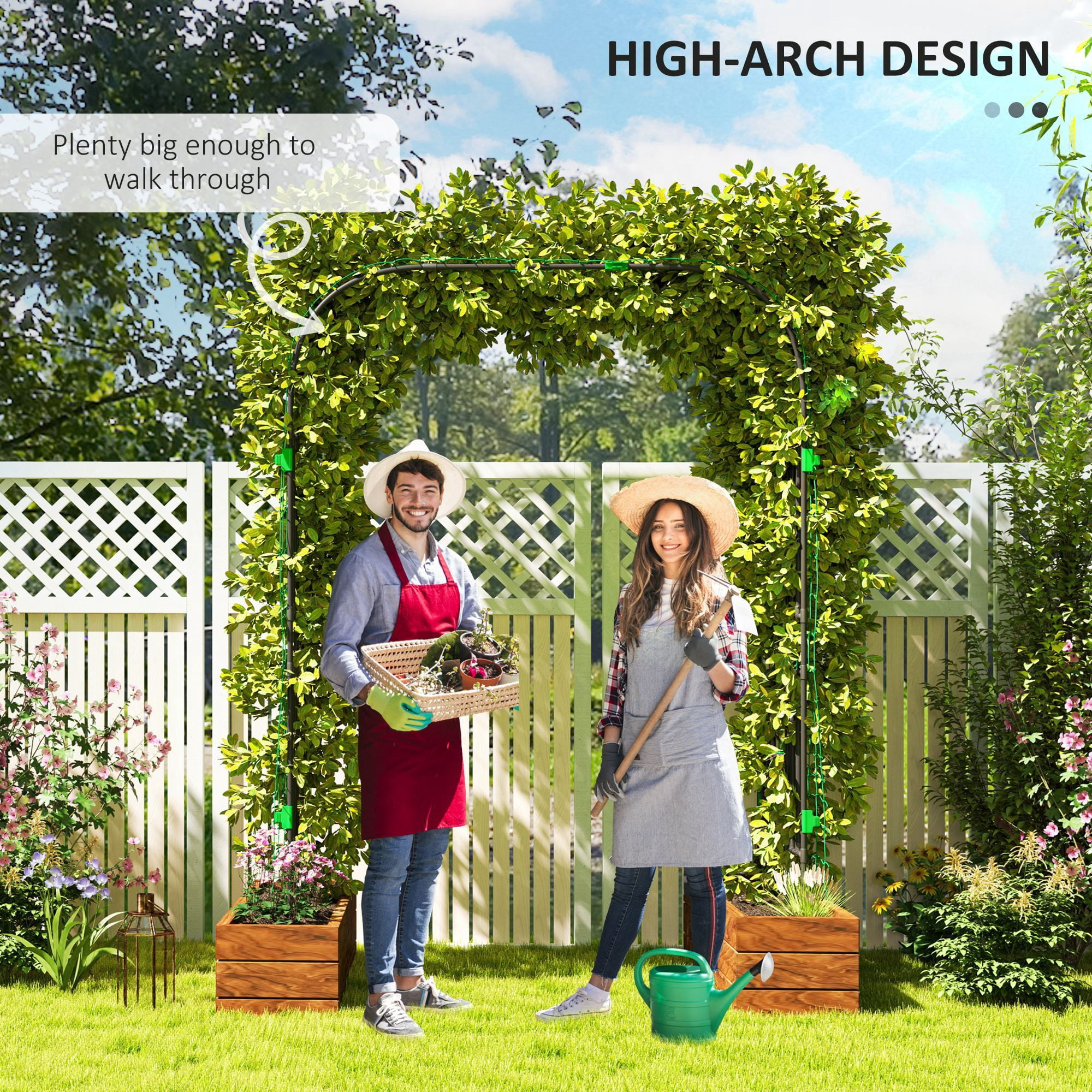 Dranite 8 FT Tall Garden Arch Trellis for Outdoor Decor,Metal Plant Support with Climbing Net