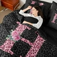 thumbnail image 4 of jejeloiu Letter H Monogrammed 7-Piece Bedding Comforter Set,Pink Cheetah Pattern King Bedding Sets For Girls Kids Reversible, 4 of 8
