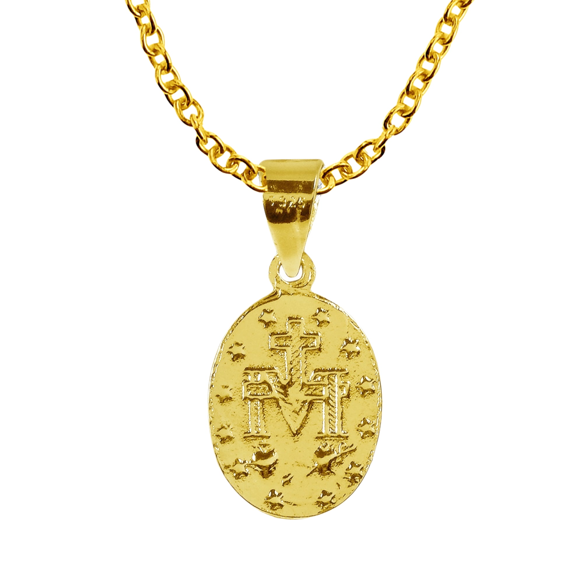 Virgin Mother Mary Miraculous Prayer 24k Gold Over Silver Necklace