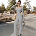 thumbnail image 3 of Women's High Waist Flared Leg Yoga Pants - Small, Gray, 3 of 6