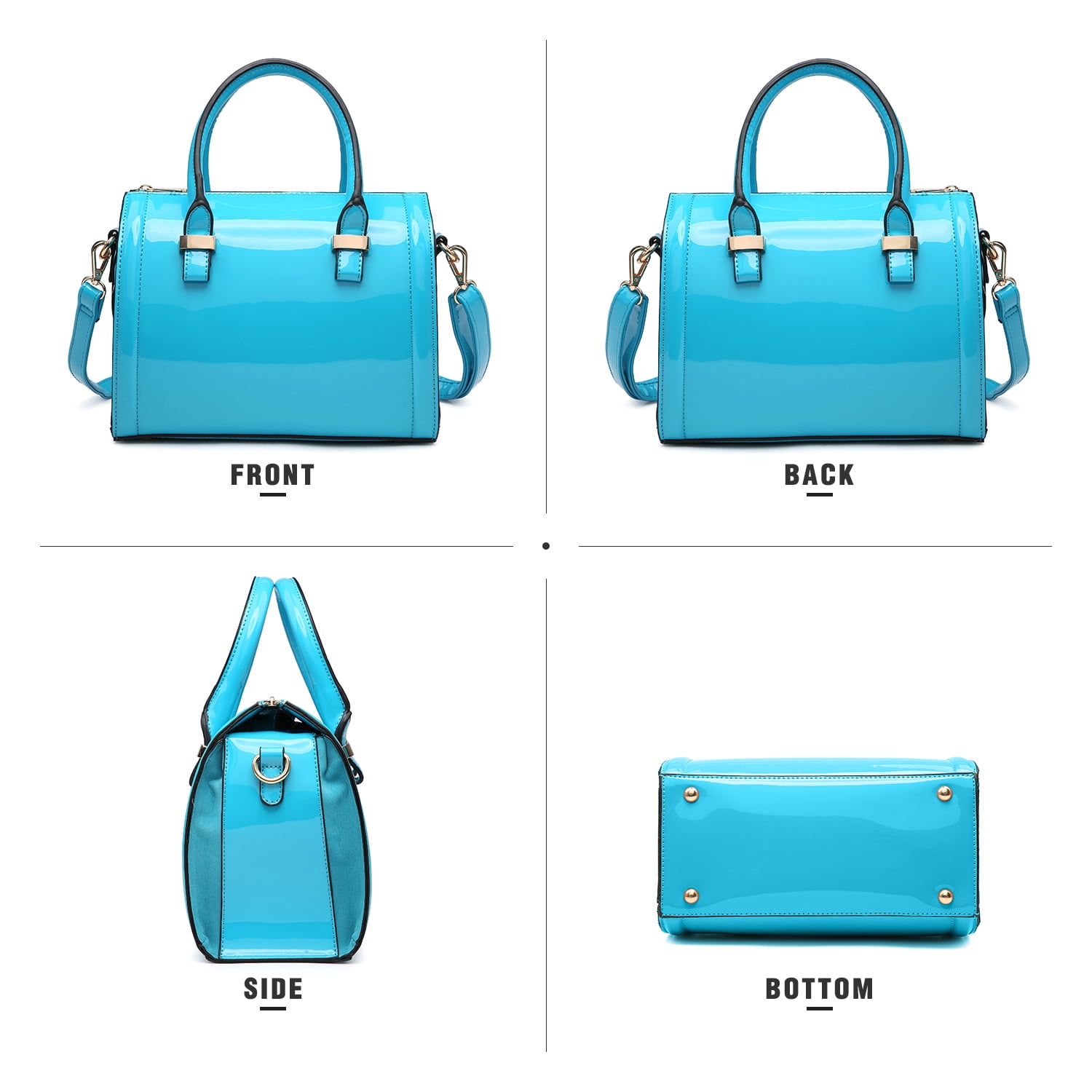 Shiny Patent Faux Leather Handbags Barrel Top Handle Purse Satchel Bag Shoulder Bag for Women
