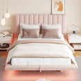 thumbnail image 3 of Harper & Bright Designs Queen Size Lift Up Floating Bed Frame with LED Light and USB Port, Velvet Upholstered Queen Hydrualic Platform Bed with Headboard, Pink, 3 of 14