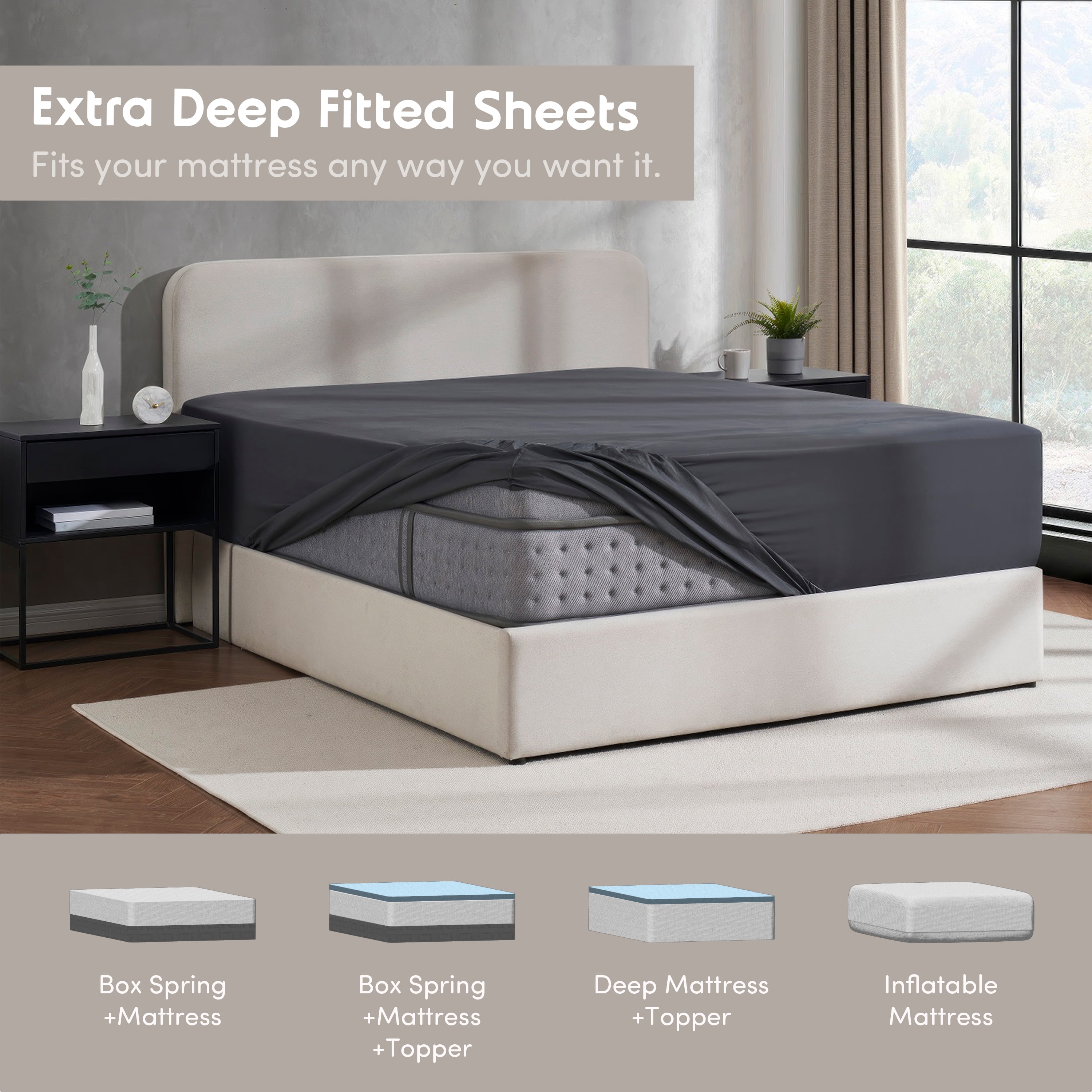 LammaLoe Extra Deep Pocket Queen Fitted Sheet Only, 18" to 24" Soft Microfiber Fitted Sheet Queen, Charcoal Gray
