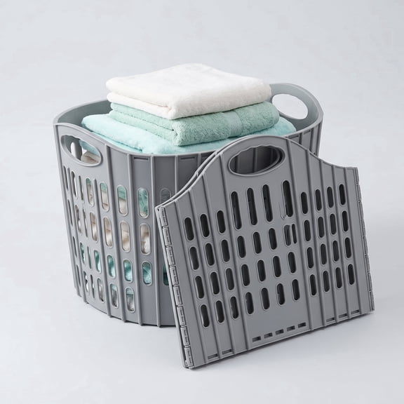 Laundry Basket Collapsible 60L Foldable Plastic Laundry Hamper with Handles, Space Saving Pop up Clothes Storage Organizer for Bedroom Bathroom Dorm, Grey, Cesta De Ropa Sucia