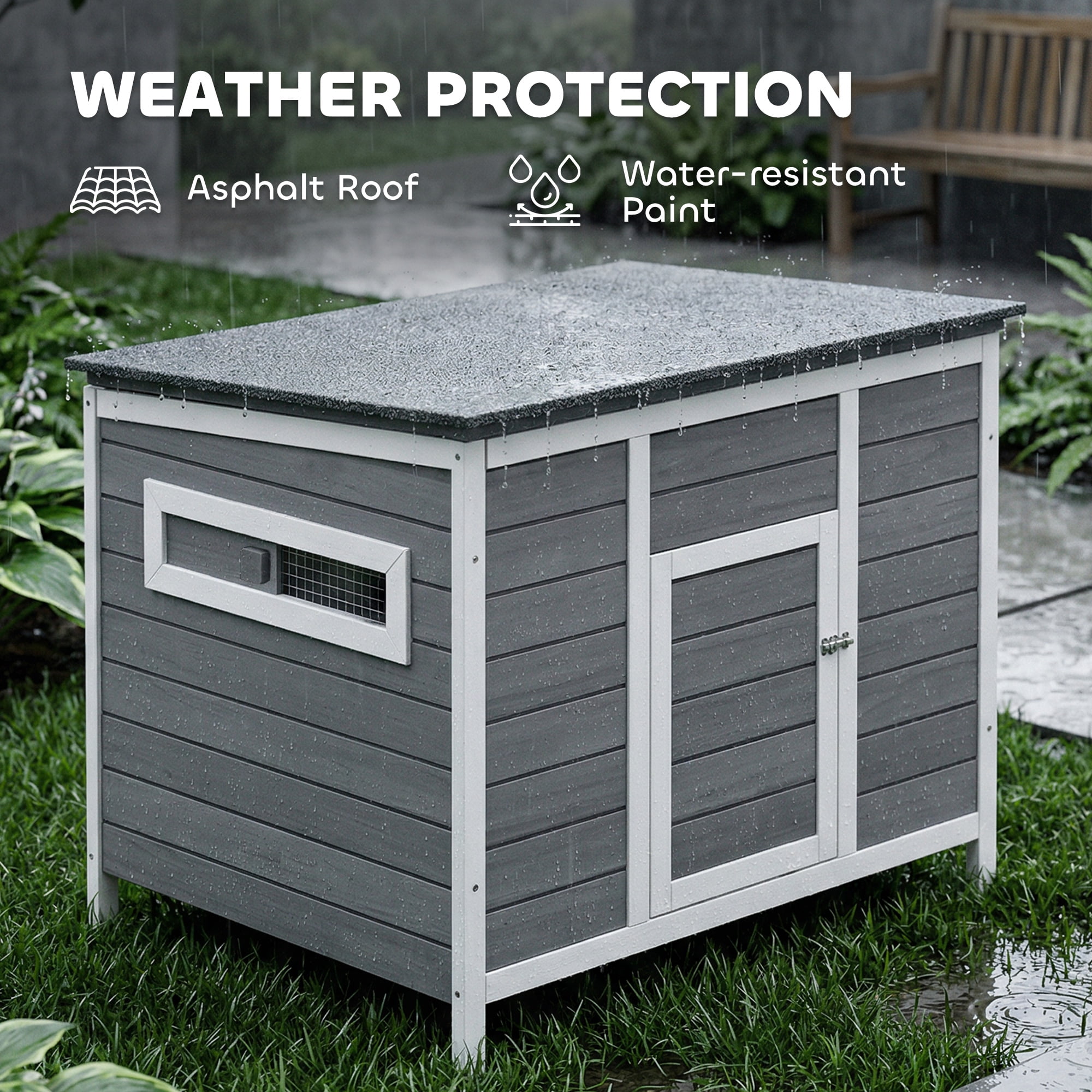 PawHut Duck Coop, Wooden Duck House Rabbit Hutch with Openable Roof, Removable Base, Elevated Legs, Ramp, Ventilated Windows