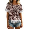 thumbnail image 2 of JTZGDY Vintage Fringed Patchwork Shirts for Women Trendy Summer Short Sleeve Boho Floral Printed Crew Neck Graphic T-Shirts Lightweight Cozy Tassles Tunic Blouse Loose Fit Pullover Tops, 2 of 7