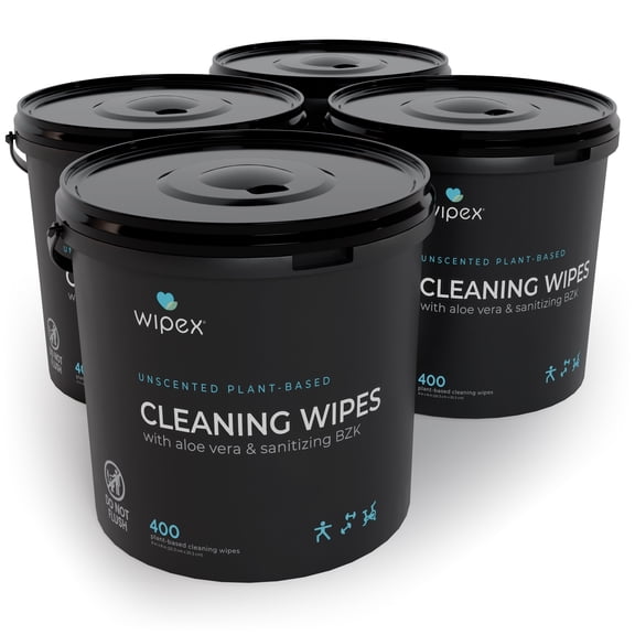 Wipex Fitness Equipment Wipes BZK Antibacterial Wipes and All Purpose Cleaner, 400ct Bucket, 4pk Case