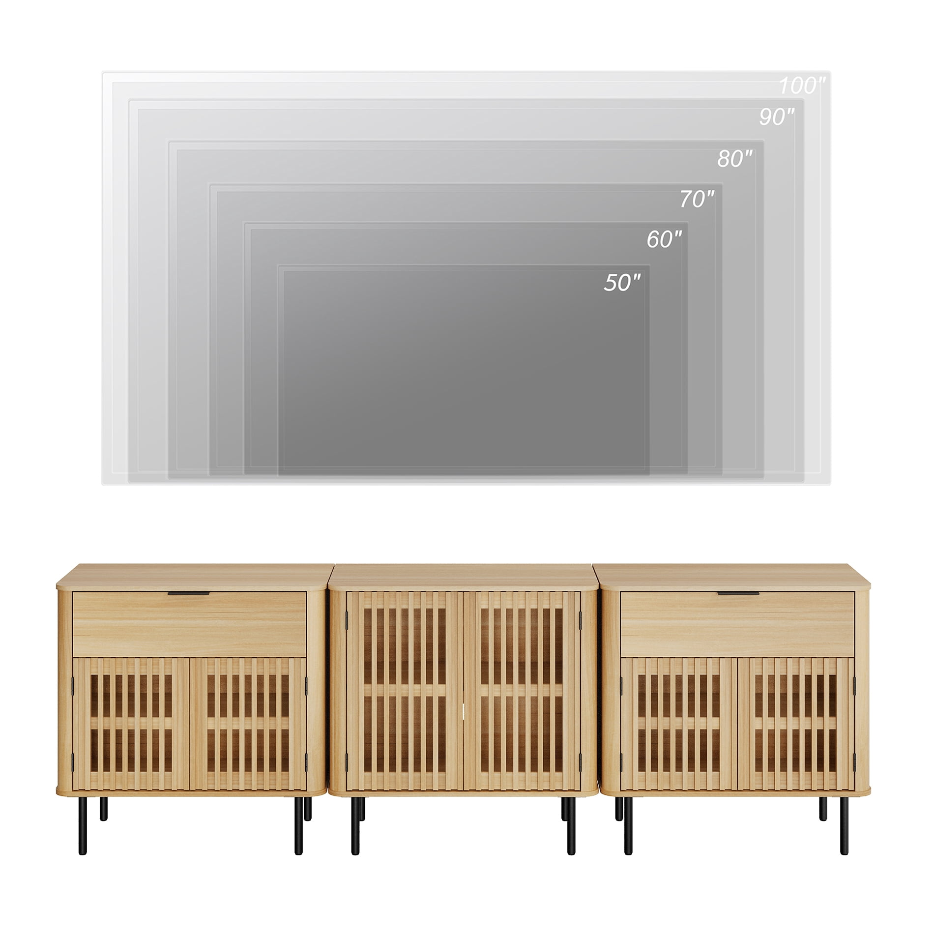 94.5" TV Stand Media Console with Cabinets Adjustable Shelves,Oak