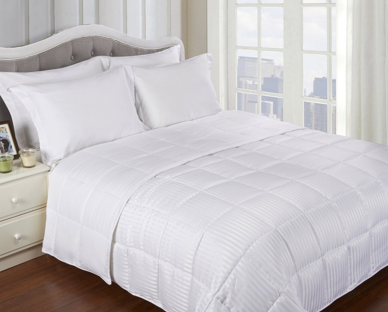 Reversible Solid and Stripes Lightweight Microfiber Comforter Blanket
