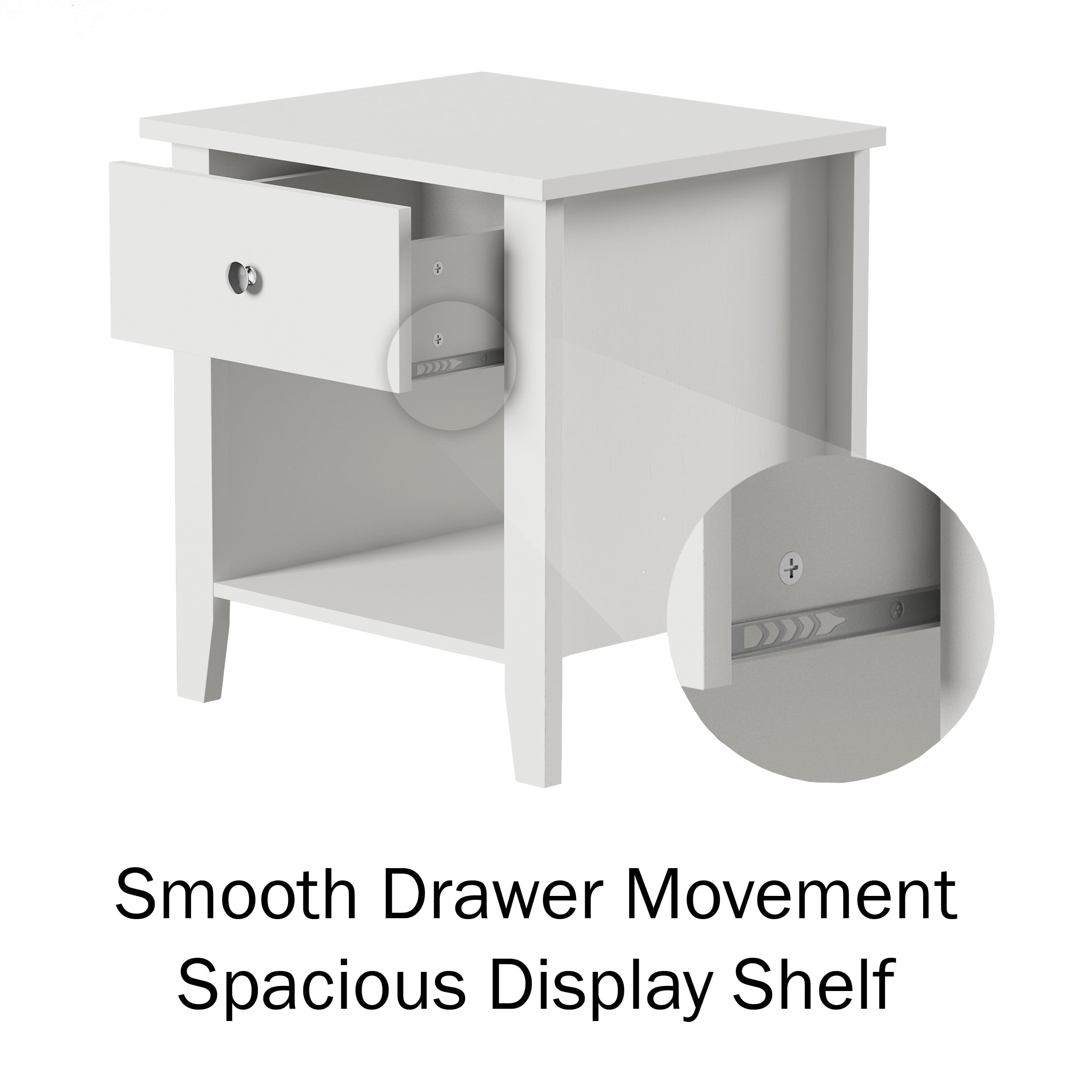 Lavish Home End Tables with Drawer and Storage Shelf, White, Set of 2