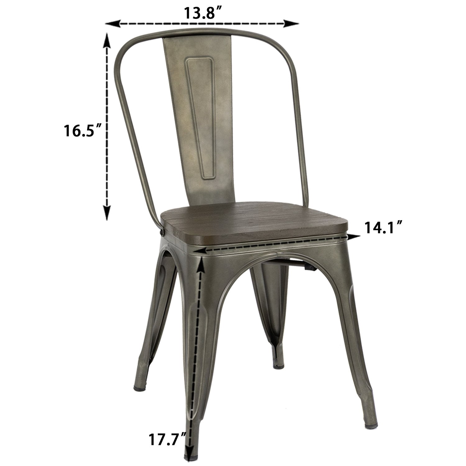 Lacoo Indoor-Outdoor Use Stackable Chic Dining Bistro Cafe Metal Chair Gun,Set of 4