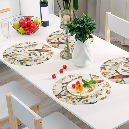 

Round Grid Placemat One Sizex1 Round Placemat PVC Plate Mat，15.4 Inch Non-Slip and Heat Resistant Table Placemat Dining Room Placemat Colorful Bird
