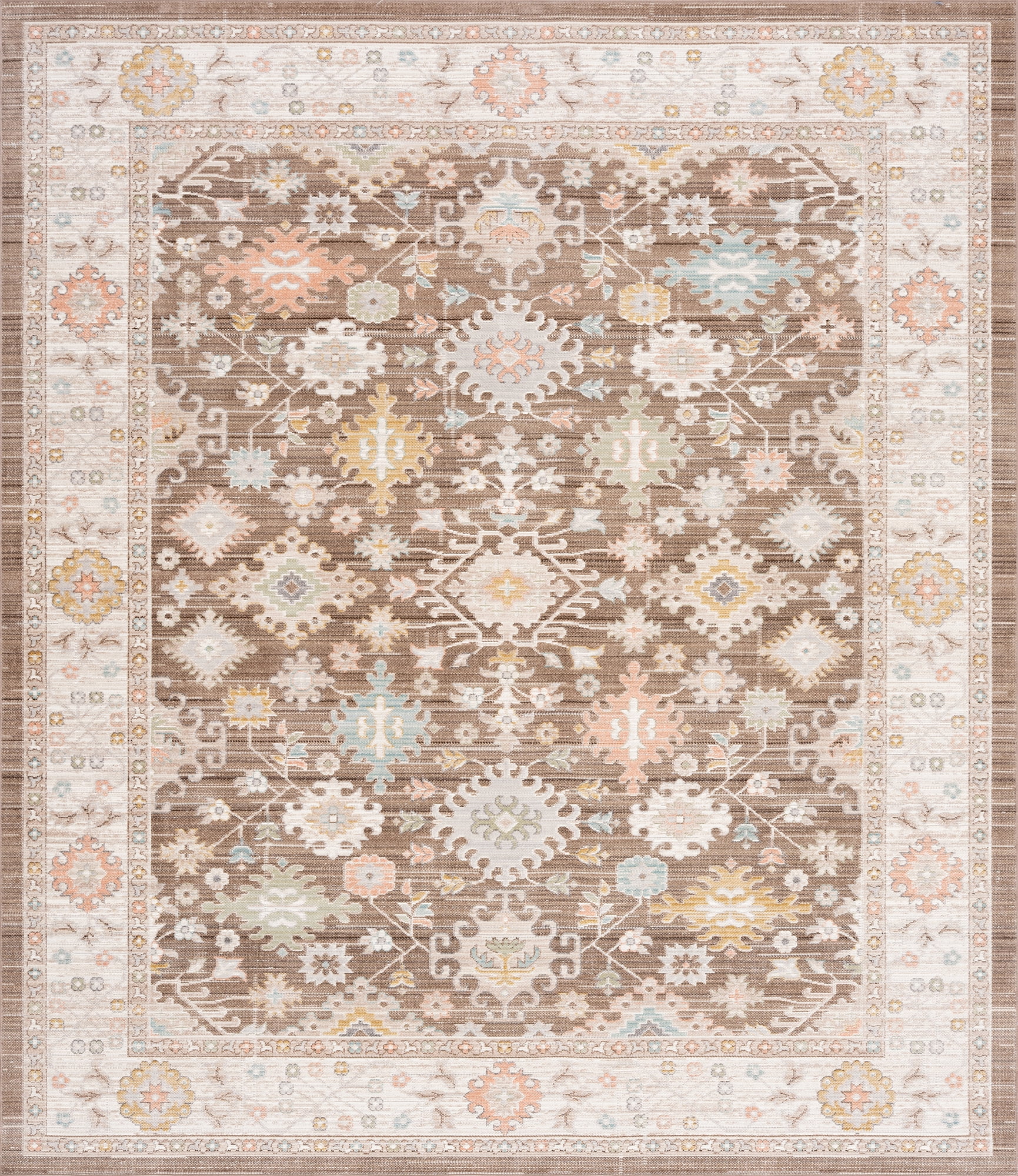 Crestwood Traditional Oriental 8x10 Brown and Aqua Polyester Indoor Area Rug, 7'10'' x 9'4''