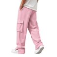 thumbnail image 3 of Gtoiithly Mens Solid Cargo Jogger Pants, Elastic Drawstring Waist Loose Wide Leg Sweatpants, Multi Pocket Casual Street Fashion Long Trousers Pink XL, 3 of 8