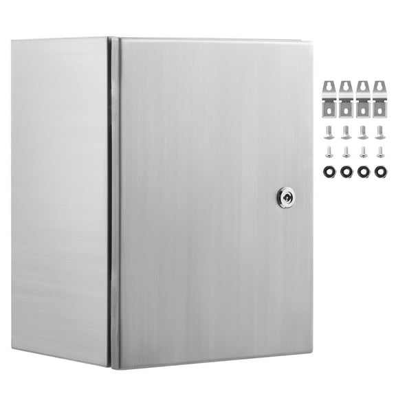KFFKFF Metal Power Box, 16"x 12"x 6", Composed of 304 Stainless Steel, Wall-Attachable Outdoor Electrical Device Housing with Installation Plate, Hinges, and Lock, IP66 Water-Resistant