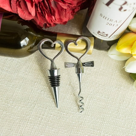Gift Wrap Bottle Wine (BalsaCircle Heart Wine Set of Bottle Stopper and Opener with Gift Box - Wedding Favors Accessories Decorations Wholesale)