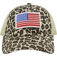 thumbnail image 3 of Muryobao Adult Female Women USA American Flag Trucker Hats Washed Distressed Cotton Denim Ponytail Baseball Cap Adjustable High Messy Bun Ponycap Mesh Dad Hat Beige Leopard, 3 of 7