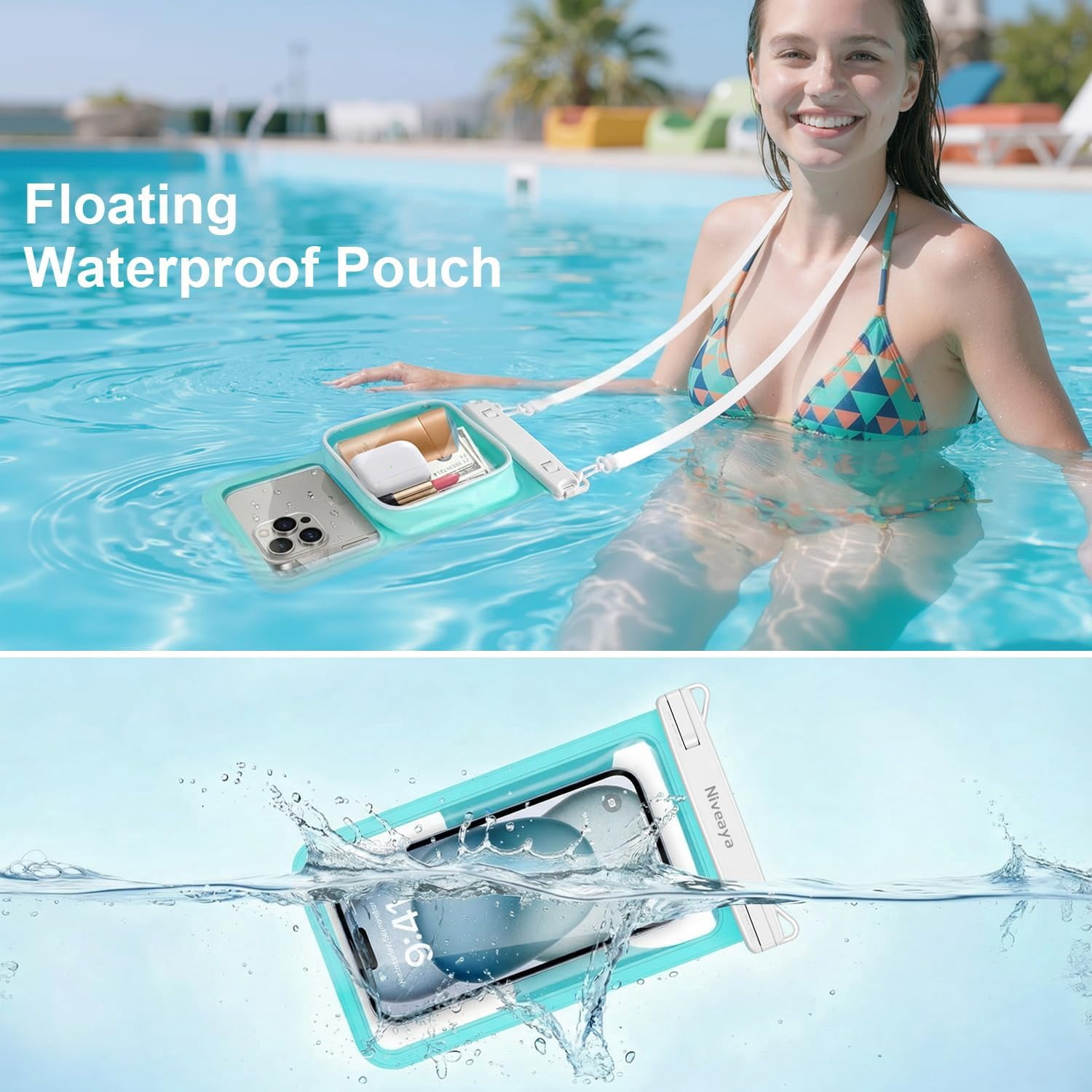 2 Pack IPX8 Waterproof Phone Pouch, Large Space Cell Phone Pouch Floating, Water Proof Phone Case with Lanyard, Phone Dry Bag Beach Cruise Ship Essentials(Up to 8.5")