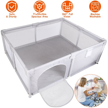Play Fence for Kids, Extra Large Playard, Indoor & Outdoor Kids Activity Center with Anti-Slip Base, Sturdy Safety Play Yard with Soft Breathable Mesh 71x59x26in