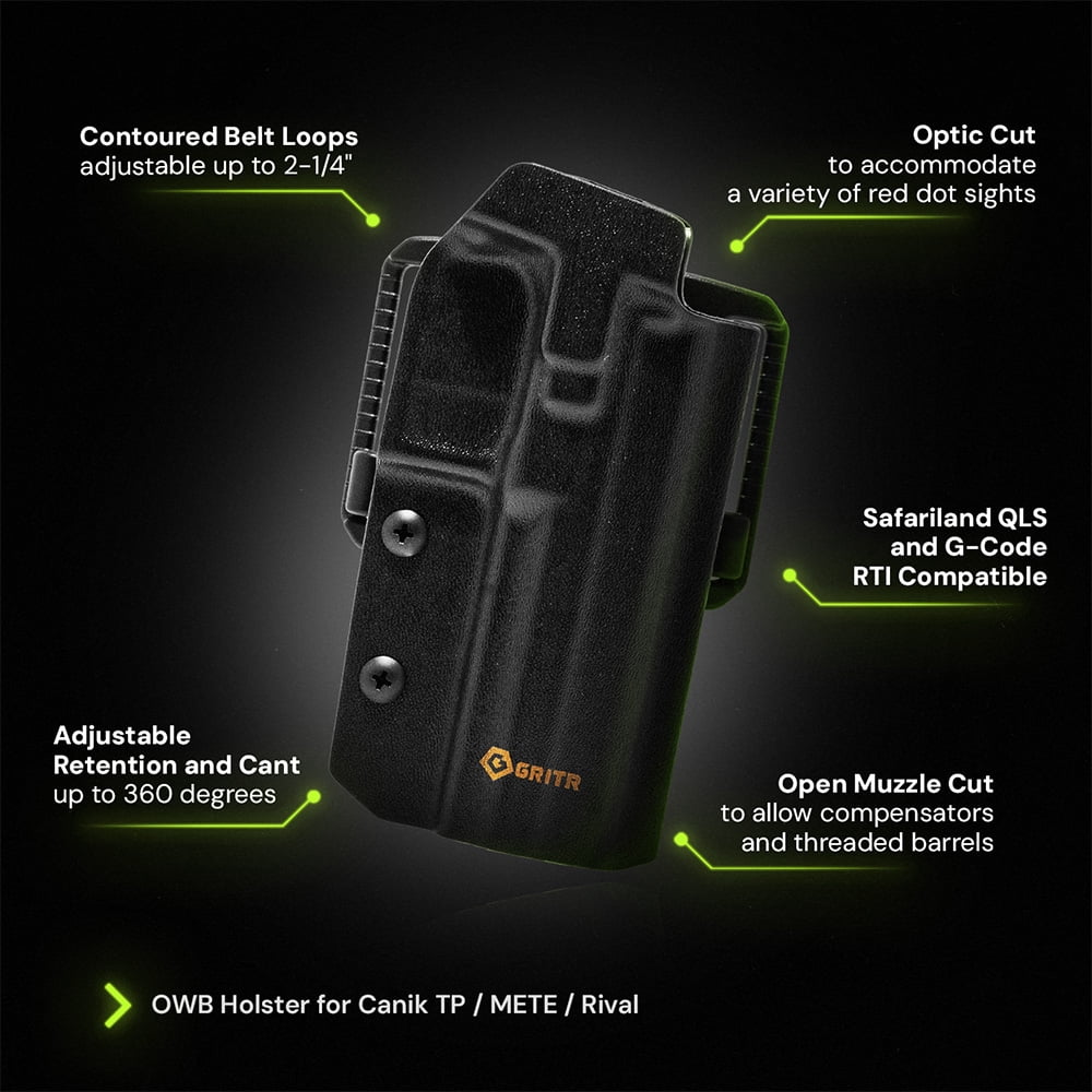 GRITR OWB Kydex Right Hand Pistol Holster Fits Canik TP9/METE/RIVAL Series