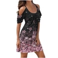 thumbnail image 2 of ICHUANYI Clearance Women Casual Loose Summer Floral Printed Tank Dress Beach Sundress Off Shoulder Dresses(Pink, S) ICHUANYI WER2023081007256, 2 of 5