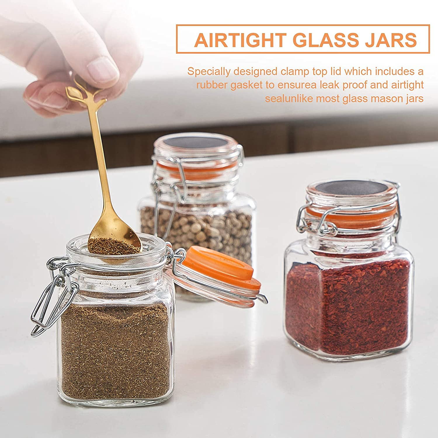 3.4 oz Small Glass Spice Jars, Empty Mini Square Glass Spice Bottles with  Airtight Flip Top Lids, Chalkboard Labels and Collapsible Funnel for Home  and Kitchen-24 Pack 