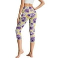 thumbnail image 2 of SCRAWLGOD Women’s Floral Violet Beige Workout Capri Leggings with Pockets, Stretch Breathable Squat Proof Yoga Pants Leggings, High Waisted Gym Athletic Crop Yoga, M, 2 of 7