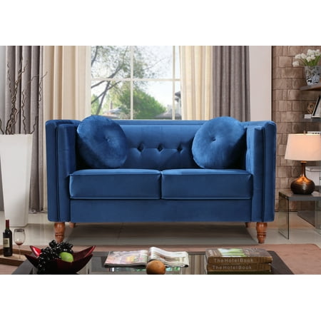 Viscologic Tuxedo Mid Century Tufted Style Fabric Living Room Arm Loveseat Navy Blue Canada Viscologic Tuxedo Mid Century Tufted, Blue Leather Tuxedo Sofa Bed