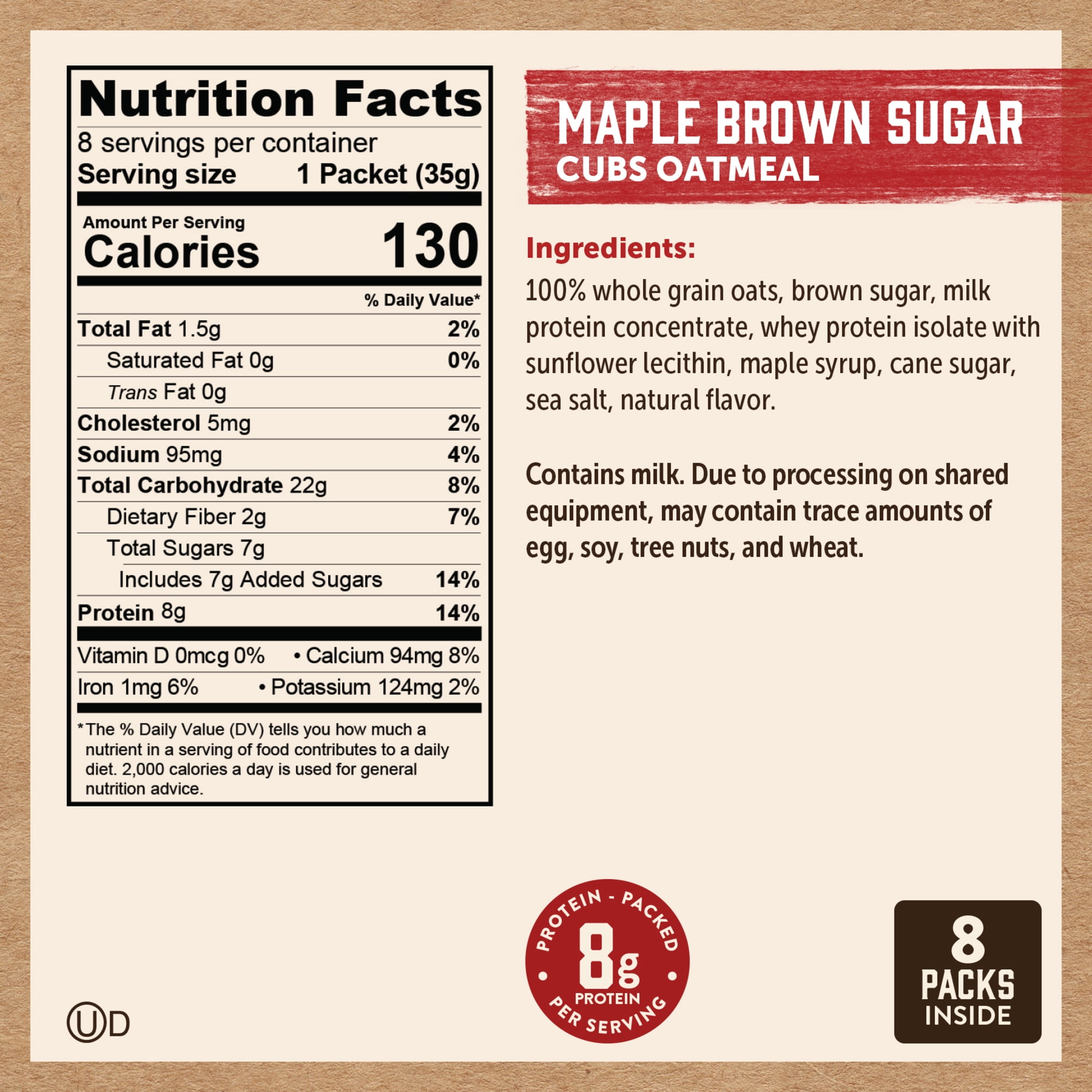 Kodiak Cubs Protein Maple Brown Sugar Instant Oatmeal, 1.23 oz, 8 Packets