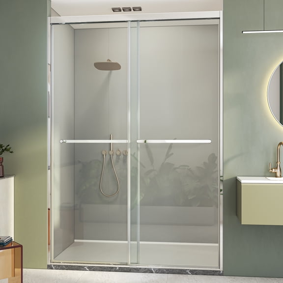 Hasipu 44-48" W x 76" H Shower Door, Semi-Frameless Double Sliding Shower Door with 5/16" (8mm) Crystal Clear Tempered Glass Door Bathroom Enclosure Silver