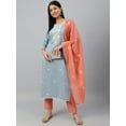 thumbnail image 4 of Janasya Indian Women's Grey Poly Silk Floral Embroidery Kurta with Pant and Dupatta, 4 of 10
