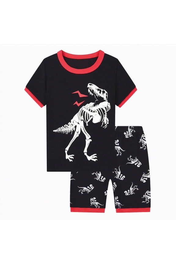 Toddler Clothes for Boys Boy Outfits Kids Unisex Summer Cotton Solid Printed Short Sleeve Beach 1t 2t 3t 4t 5t 6t T-shirt with Elastic Waist Shorts Tee & Set Two Pieces