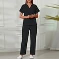 thumbnail image 5 of HAJWOH Black Scrubs Sets for Women Stretchy Nursing Uniform Short Sleeve V Neck Scrub Top & Jogger Pant Solid Color Medical Scrub Sets with Multi Pockets Black M, 5 of 6