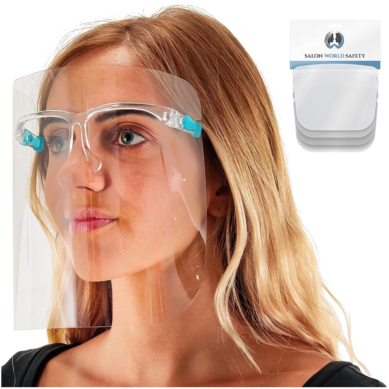 Salon World Safety Face Shields with Glasses Frames (Pack of 4) Ultra