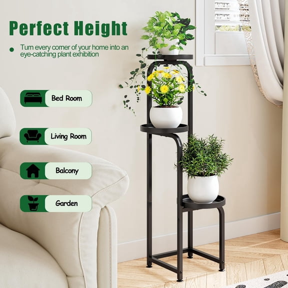 3 Tier Plant Stand Indoor Outdoor Metal Plant Shelf for Multiple Plants Corner Flower Holders for Living Room Balcony Bedroom Patio Garden