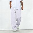 thumbnail image 5 of Men's Wide Leg Sweatpants Baggy Casual Drawstring Waist Joggers Lounge Sweat Pants with Pockets White 2XL, 5 of 6