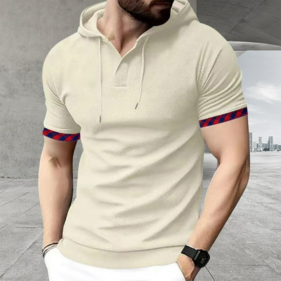 DPTALR George Men’s Lightweight Athletic Short Sleeve Hoodies Solid Color T-Shirts BeigeBig and Tall Men XXXL