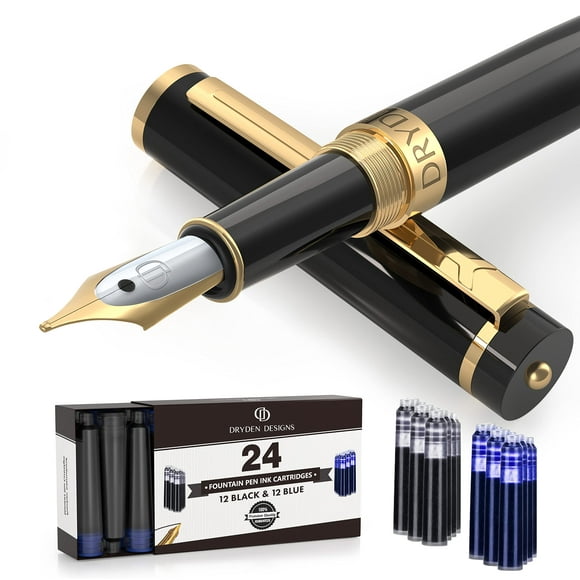 Pluma estilográfica Dryden Designs, punta mediana con 24 cartuchos de tinta