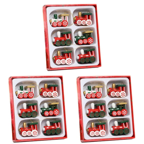 BERTDOMD 3 Sets Christmas Wooden Train Ornament Christmas Tree Hanging Pendants Home Decoration