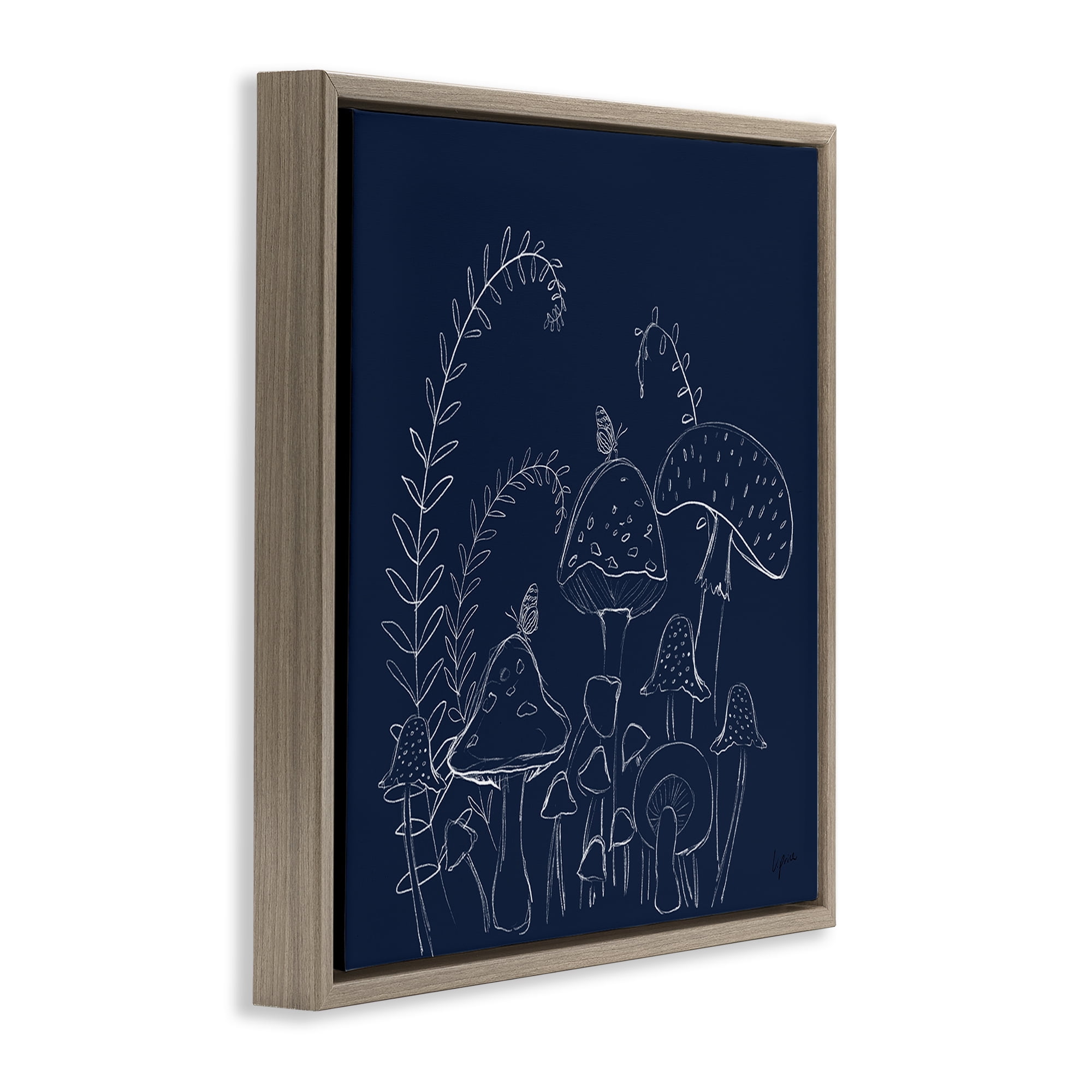 Stupell Industries Happy Mushroom Garden Plants & Flowers Painting Brown Floater Framed Canvas Art Print Wall Art, 18 x 18