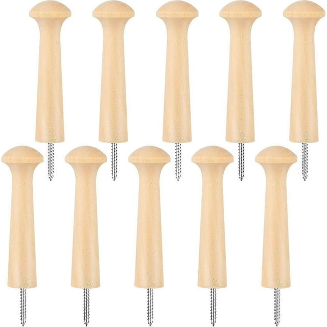 10pcs Wood Wall Hooks: 3.8in Decorative Pegs Hanger - Natural Unfinished Hooks for Coats Hats & Towels - Farmhouse Entryway & Bathroom Organizer